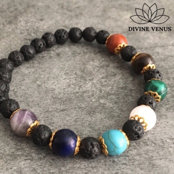 Chakra Genuine Gemstones Lava Bracelet - Picture 4 of 5